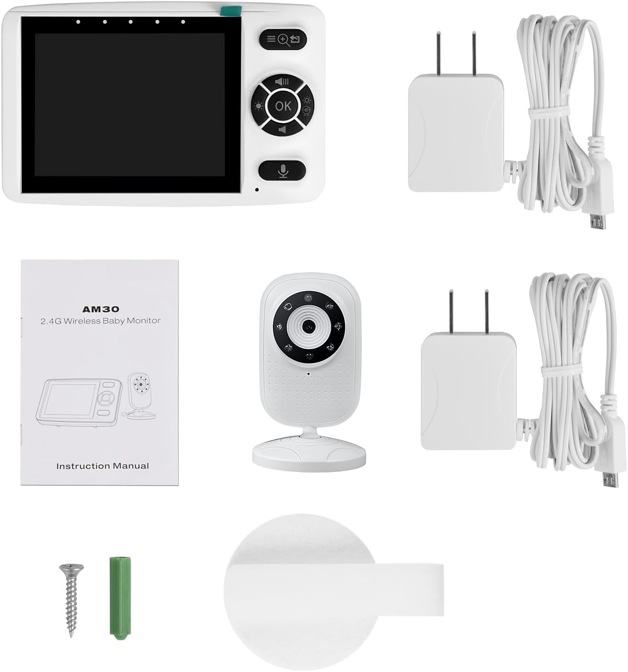 Contents of the CAMWORLD AM30-UK-T Baby Monitor package