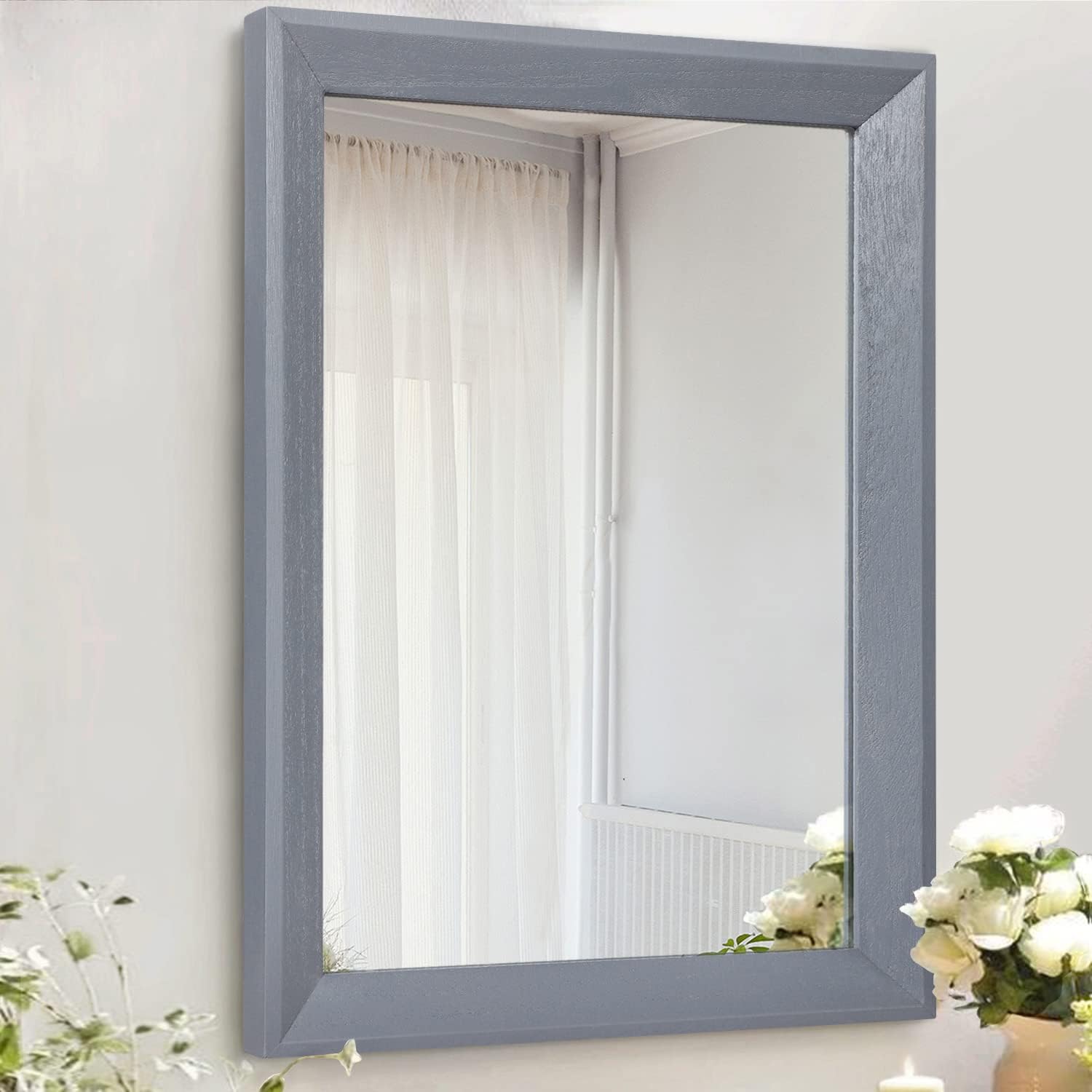 AAZZKANG Grey Wall Mirror with Wood Frame Rectangle Mirror Decorative