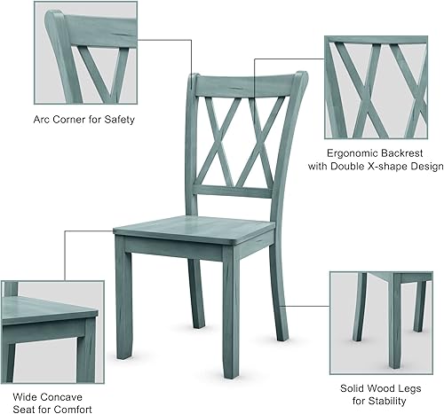 Miniatura 4 de Giantex Juego de 2 sillas de comedor, sillas de comedor de madera de caucho, sillas auxiliares de comedor de granja, carga máxima de 400 libras,