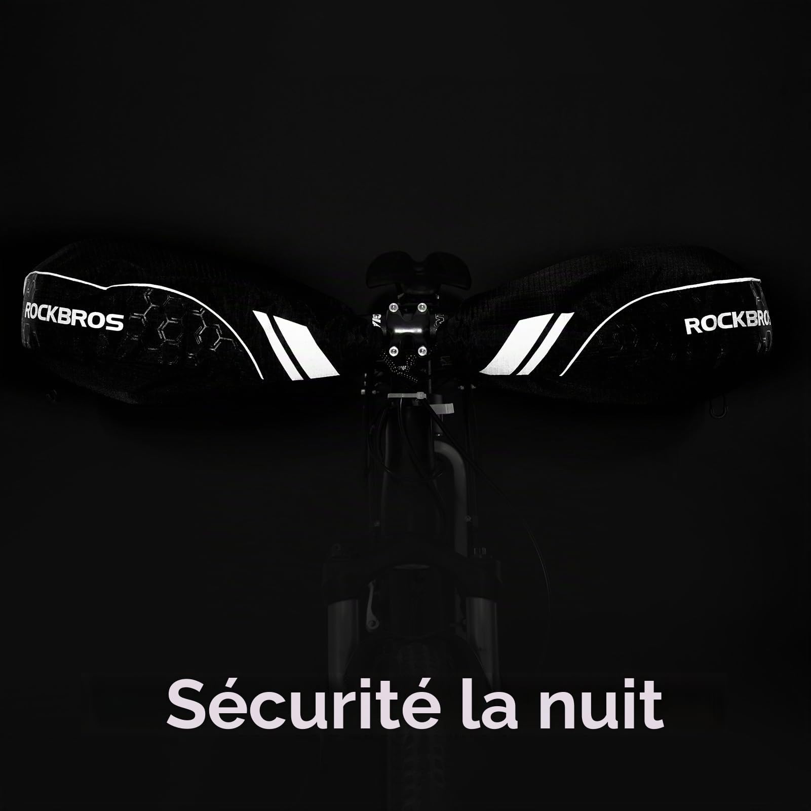 ROCKBROS Manchons Vélo Guidon Thermique Polaire Gants de Guidon Hiver Impeméable Réfléchissant pour VTT Vélo Electrique Trottinette