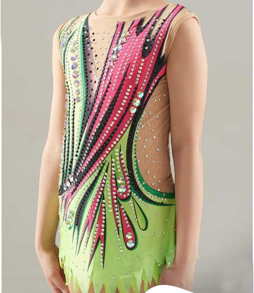 LIUHUO Color Matching Diamond Rhythmic Gymnastics Women's Competition Professional Custom Costumes Green
