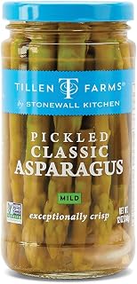 Tillen Farms Mild Pickled Asparagus - Crispy Garlic-Infused Spears, Non-GMO, Allergen-Free, 12 oz Jar