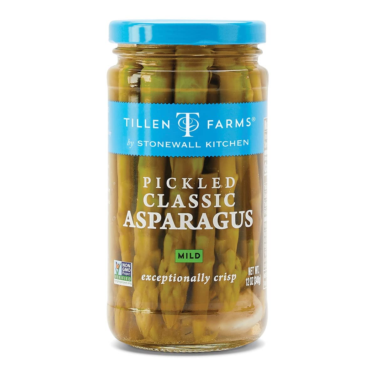 Tillen Farms Mild Pickled Asparagus - Crispy Garlic-Infused Spears, Non-GMO, Allergen-Free, 12 oz Jar