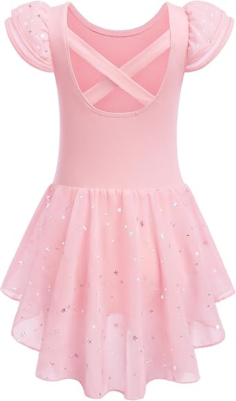 Zaclotre Ballet Leotards for Girls Toddler Dance Dresses Ballerina Outfit | Girls Dance Leotard with Shiny Skirt, Ballet Tutu, Ruffle Sleeve, Criss-Cross Back, 2-11 Years