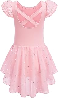 Zaclotre Ballet Leotards for Girls Toddler Dance Dresses Ballerina Outfit | Girls Dance Leotard with Shiny Skirt, Ballet Tutu, Ruffle Sleeve, Criss-Cross Back, 2-11 Years