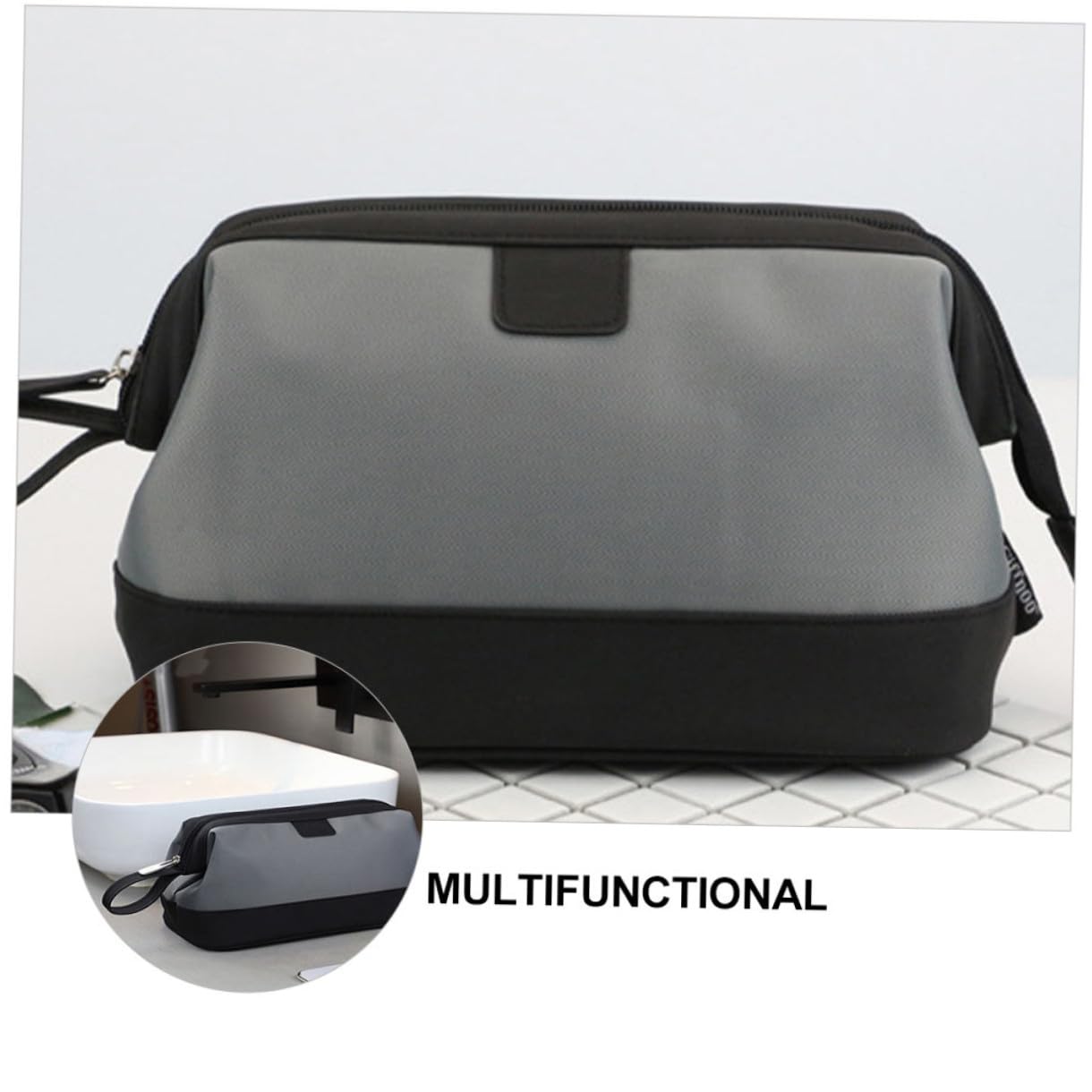 Bolsa de Aseo para Hombre Gris Neceser Multifuncional Portátil para Viaje Almacenamiento Práctico para Cosméticos y Objetos Personales