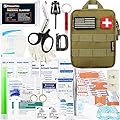 FalconTac 200 Pieces First Aid Kit IFAK Survival Kit Molle System Compatible Pouch, Emergency Kit Gift for Men, Dad, Husband, for Outdoor, Camping, Hunting, Hiking, Home, Earthquake, Disasters Tan