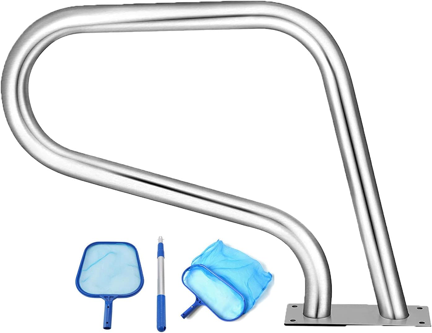 Stainless Steel Pool Handrail - Easy Install 22.5" Height, 330lbs Capacity, Non-Slip Grip Cover, Ideal for Sloped Entries & Spa Access - Durable Swimming Pool Safety Solution