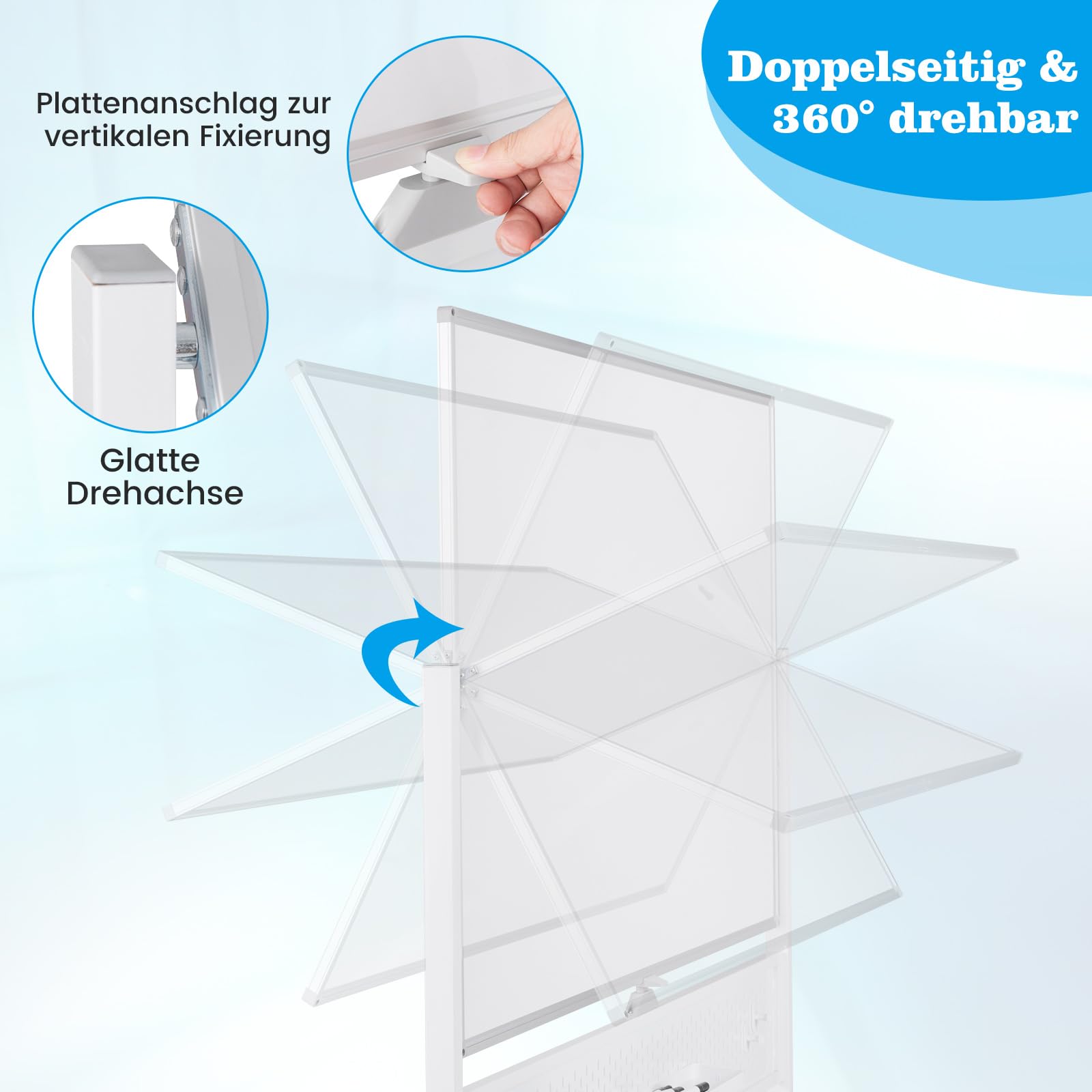 COSTWAY Doppelseitiges mobiles Whiteboard, 120 x 90 cm, Trocken abwischbares magnetisches Whiteboard mit Stecktafel, Rollen und Ständer, inkl. Zubehör für Büro, Zuhause, Weiß