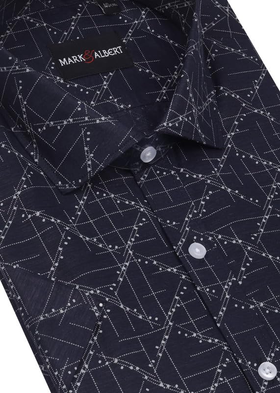 Image of Mark & Albert Men's Half Sleeve Cotton Linen Shirt Blue