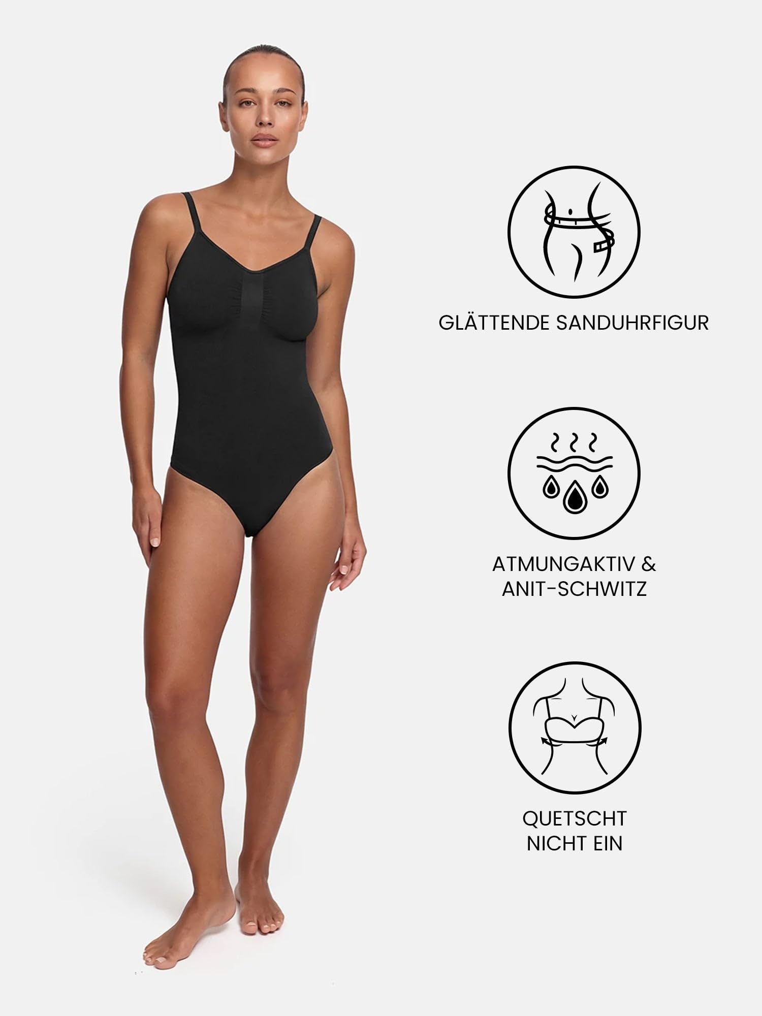 creamy fabrics Damen Figurformender Shapewear Bodysuit mit String-Rückenteil – Nahtloser Body für unsichtbaren Sitz – Starke Kompression Bauch & Taille – Verstellbare Träger