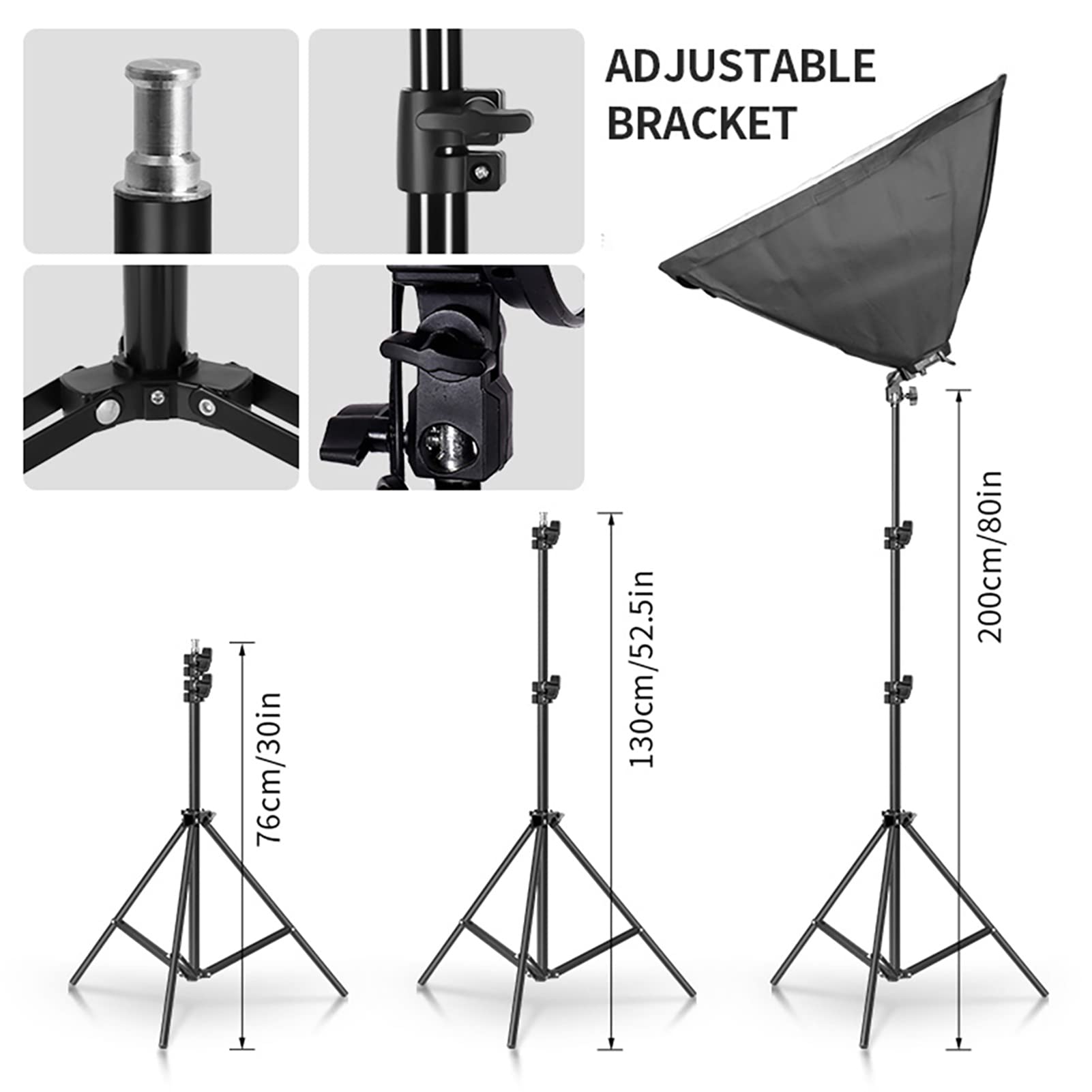 Andoer Softbox Set studio photo 50 x 70 cm, lampe de studio avec 3 boîtes à softbox, 3 ampoules LED 135 W, 3 trépieds lumineux 2 m, bras de flèche pour portraits de studio, photographie de produits