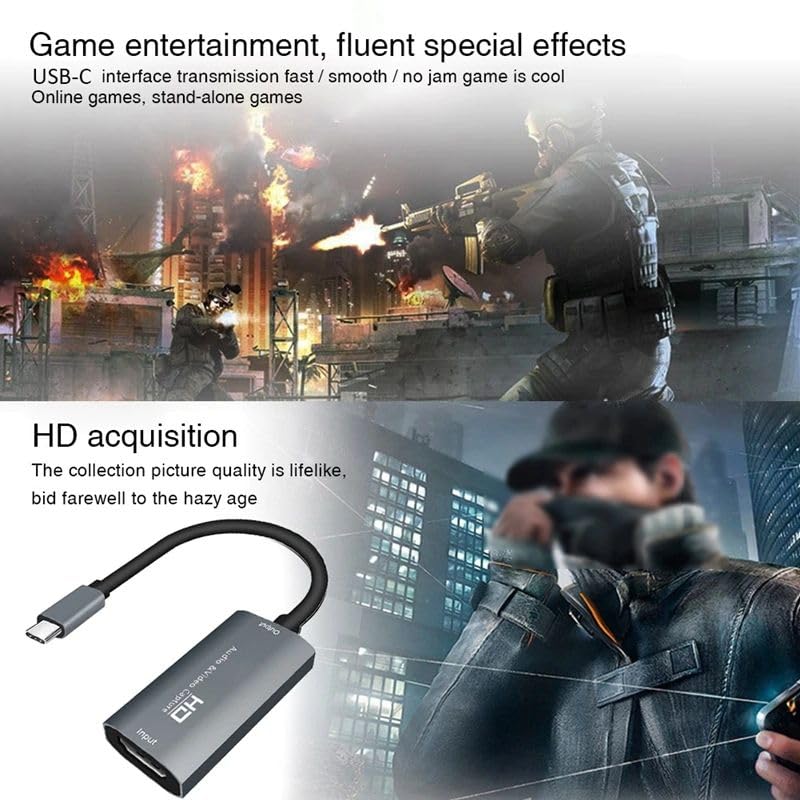 Image of HDMI to USB-C Video Capture Card, 4K Input 30Hz, Type-C Capture Device for Live Streaming, Recording, Gaming, OBS, Zoom, Windows, Mac, Android, Grey CHDDCAPC