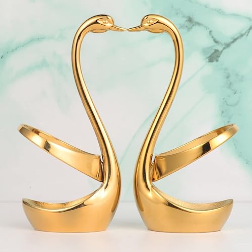 Miniatura 5 de AnSaw Soporte de base de cisne pequeño dorado con oro rosa, juego de cucharas de café con mango de hoja de 4.7 pulgadas