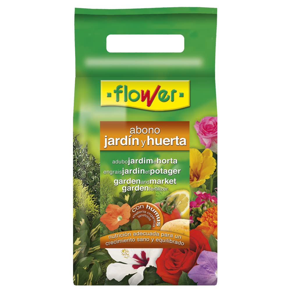 Flower - Abono Organo-​Mineral para Huerta y Jardín | Con Humus Beneficioso | Ideal para Todo Tipo de Plantas | Formato Granulado, No aplica, 21x7x42.5 cm, Abono sólido
