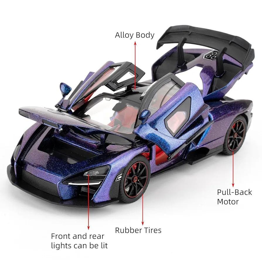 Image of 1:24 Maclaren Senna Sports Model Exclusive Alloy Diecast Pull Back Toy car with Openable Doors & Light Music Toys for Kids Boy Girl Gift (1:24 Maclaren Senna -Purple)