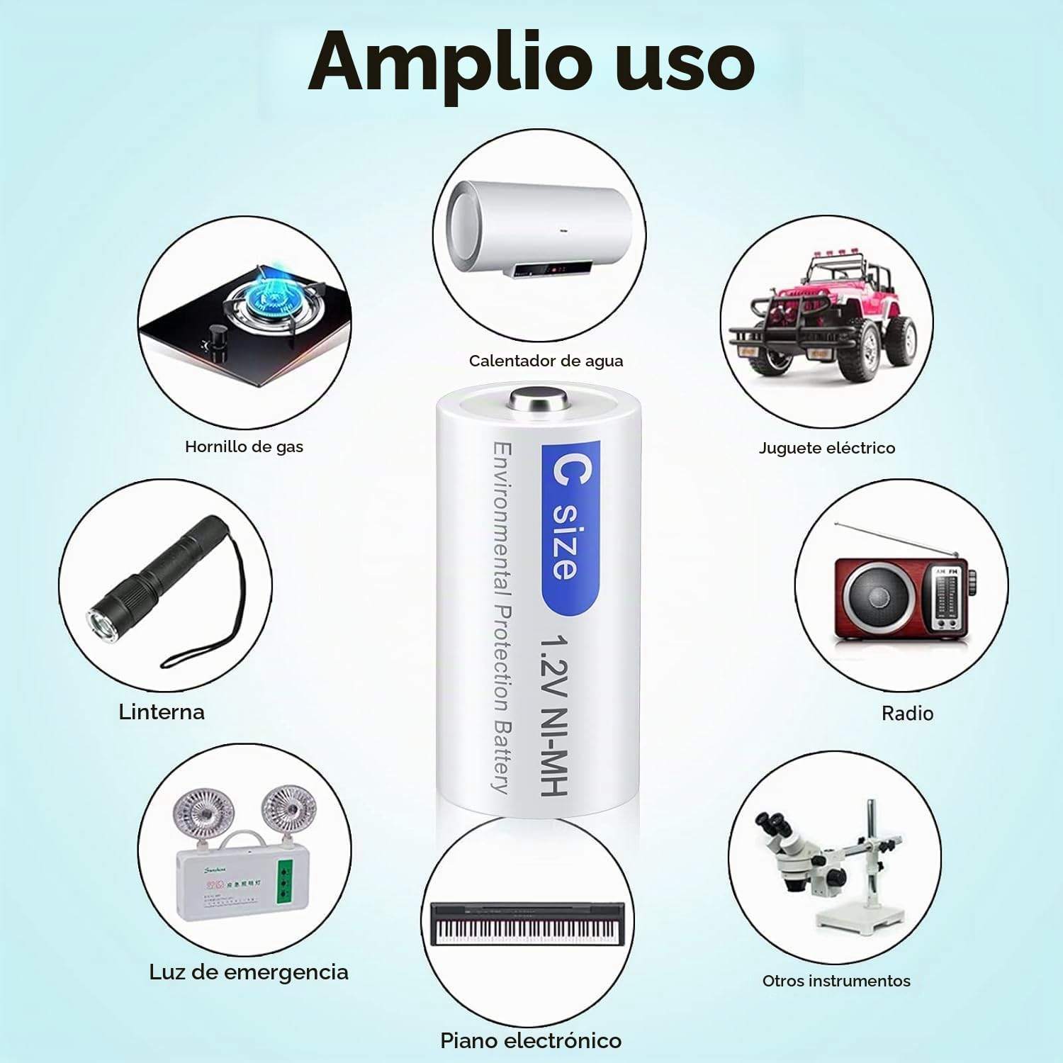Baterías Recargables C 4000mAh con Cargador Universal LCD para AA/AAA/C/D/9V, Cargador de Baterías NIMH