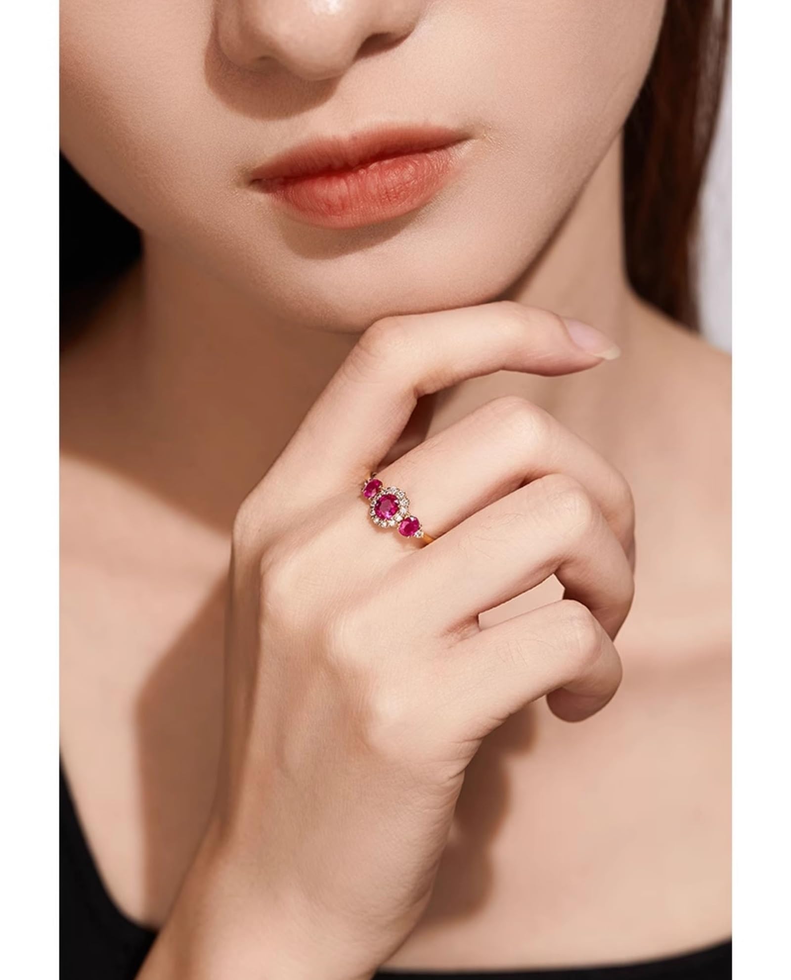Anillo de rubí de 0,9 quilates para mujer, oro auténtico, elegante anillo de compromiso, anillos de boda para mujeres