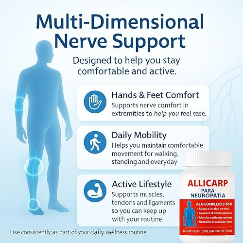 Miniatura 4 de Allicarp Para Neuropatia, Tratamiento de Neuropatía con Ácido Alfa Lipoico (ALA), Metilsulfonilmetano (MSM), Vitaminas Complejo B6 B12 C D3 E, para