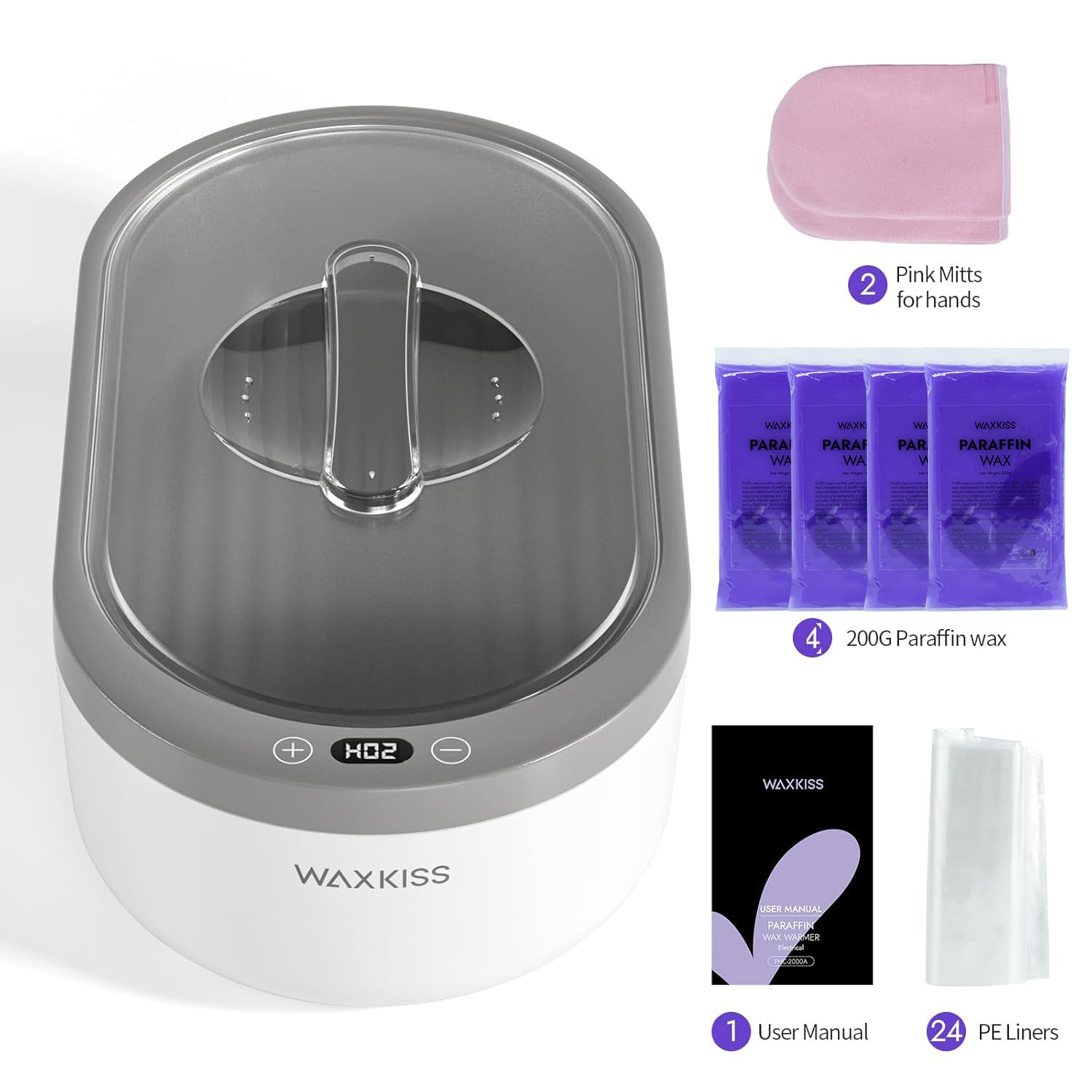 Máquina de cera de parafina pequeña para manos, máquina de cera de mano de parafina de 2000 ml, tamaño pequeño con 4 paquetes de pantalla digital de cera de parafina para baños de parafina | Tamaño pequeño con 4 paquetes de cera de parafina, pantalla digi