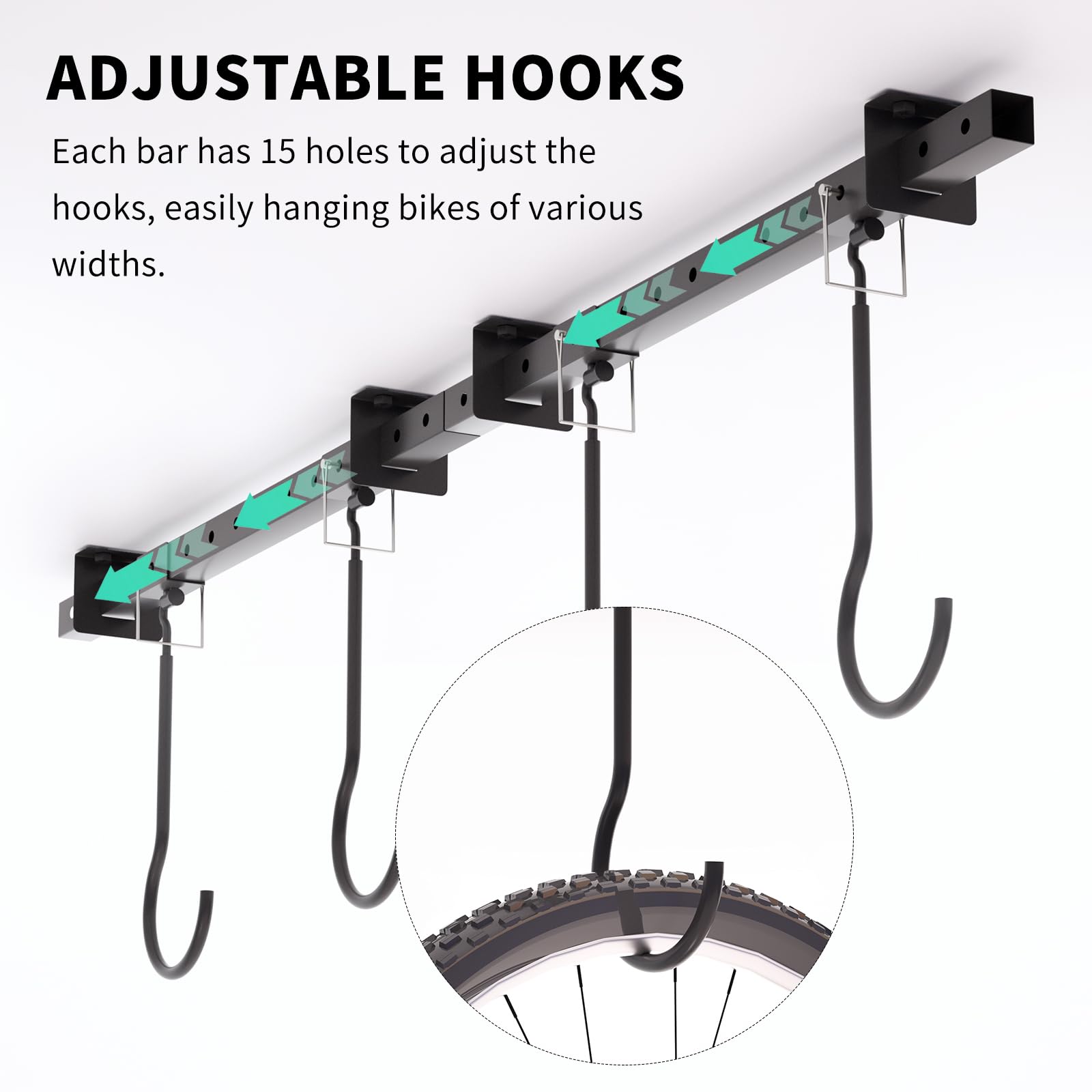 Echaprey Appendini per bici da garage e da soffitto, in metallo, per garage, casa, 8 ganci regolabili per biciclette da 4 a 8 biciclette, può contenere fino a 113,4 kg