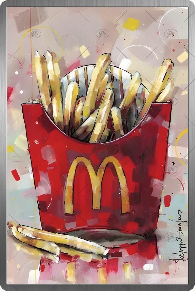 McDonald's Fries Metal Tin Sign 12x8 Inch - Vintage Fast Food Wall Art Decor for Kitchen, Diner, Restaurant, Bar - Rustic Retro Metal Plaque