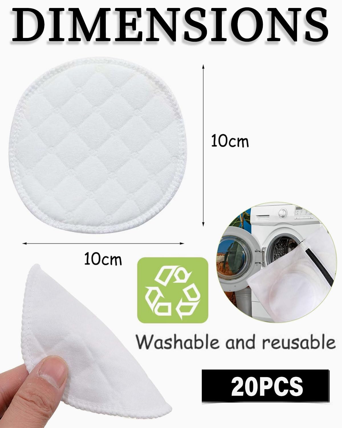 TOZBLEU Pack of 20 Washable Breast Pads, Breast Pads, Reusable Nursing Pads, Anti-Allergic Bras, Protects and Absorbs Milk Leakage - Image 2