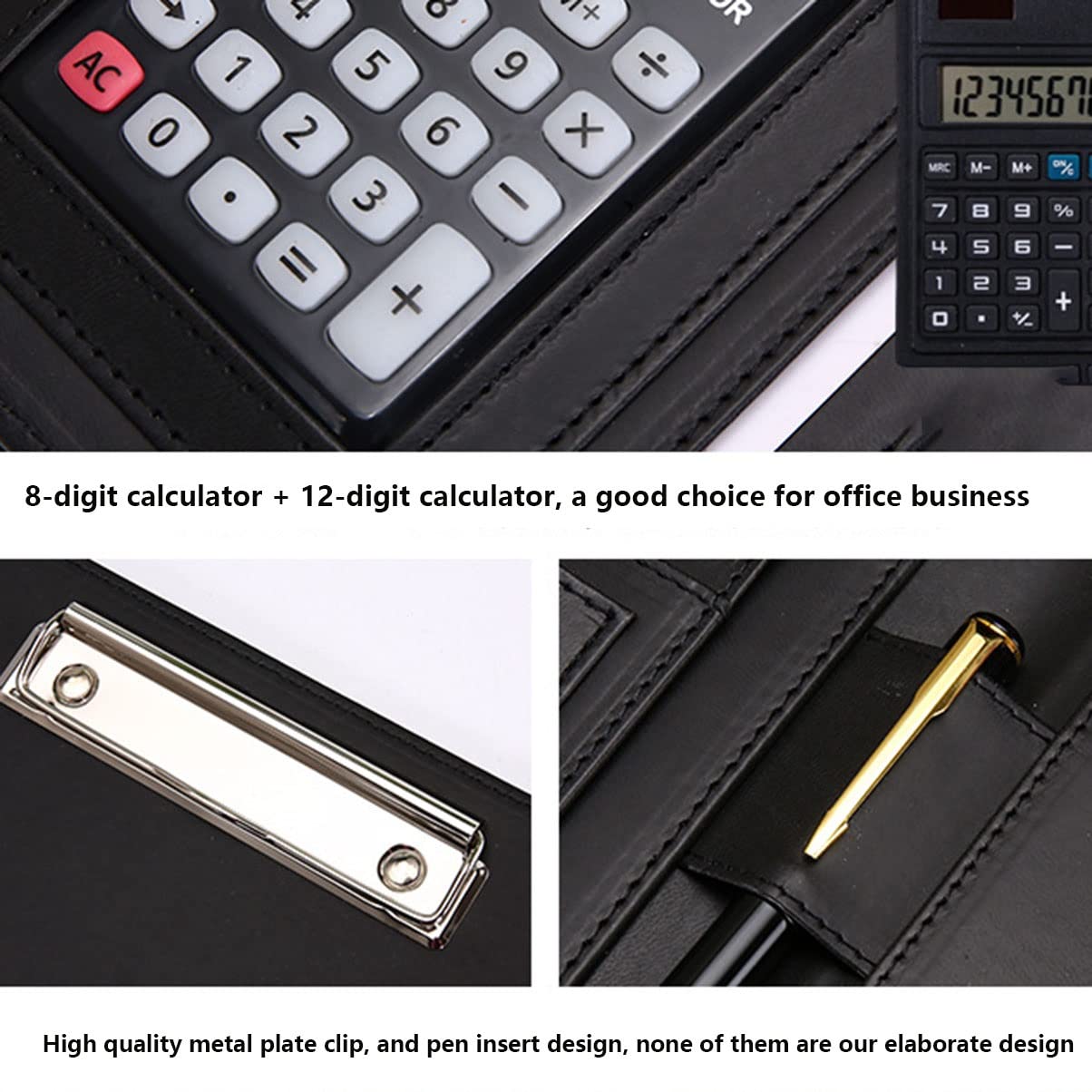 Dossier de conférence Organisateur de dossiers， Porte-bloc A4 avec rangement, porte-bloc professionnel, porte-CV professionnel(Groen,8digit calculator)