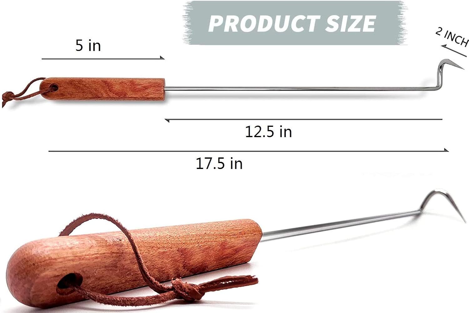 LQLMCOS Food Flipper Turner Hooks Stainless Steel BBQ Meat Hooks Cooking Barbecue Turners Hooks Grill Accessories with Wooden Handle for Grilling & Smoking (Style A-Two Pack) : Patio, Lawn & Garden