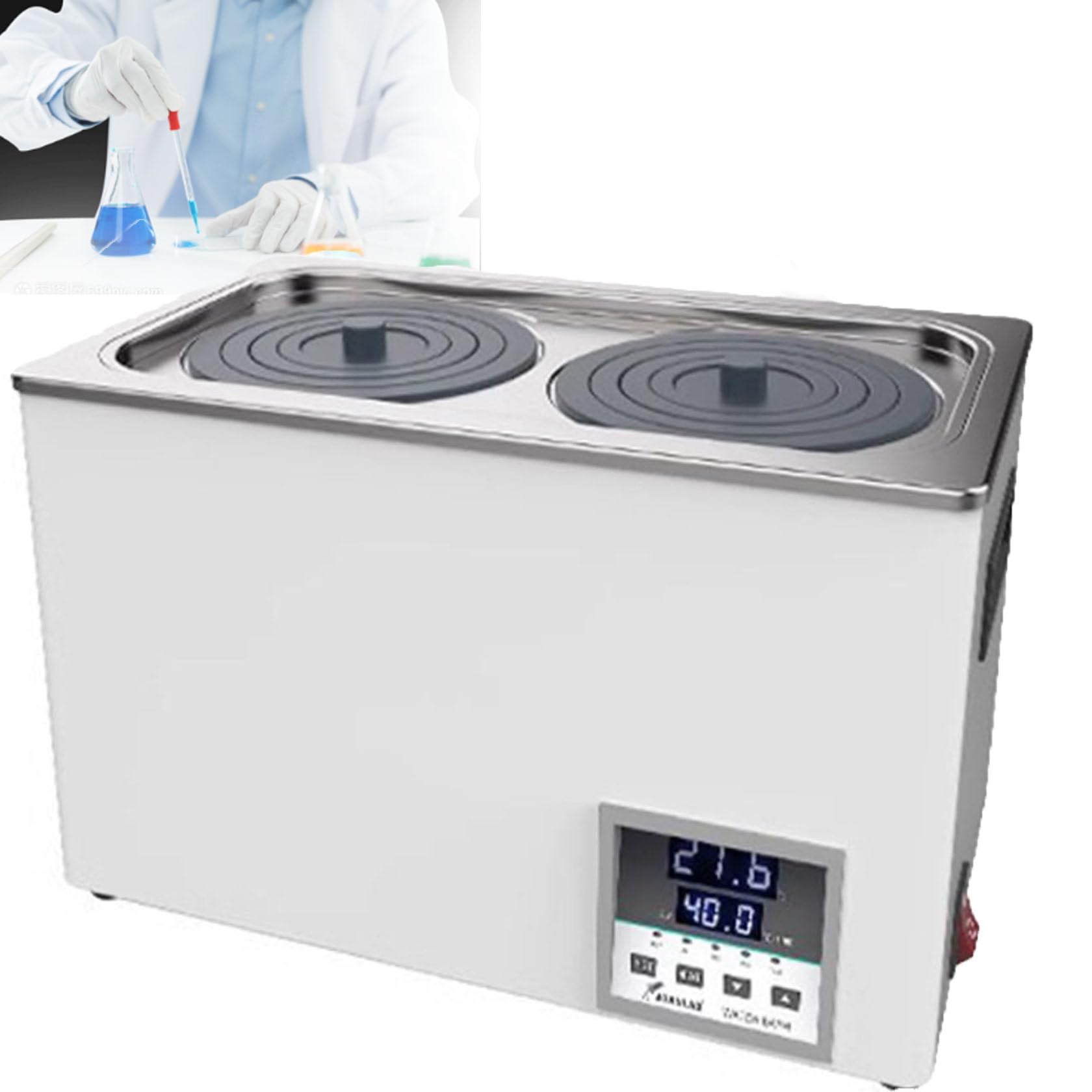 BañO De Agua Digital para Laboratorio, Calentador TermostáTico para BañO De Agua con ProteccióN contra Quemaduras En Seco, Calentamiento De 360°, Temporizador Y Control De Temperatura 2Holes