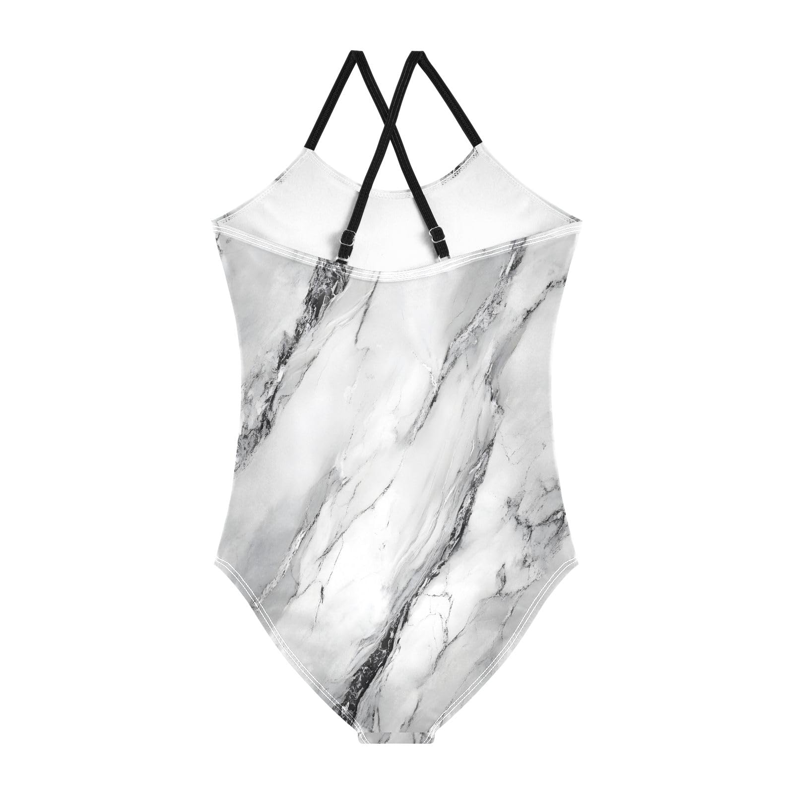 White Marble with A Hint of Black Pattern Girls One-Piece Swimsuit Beach Swim Bathing Suit