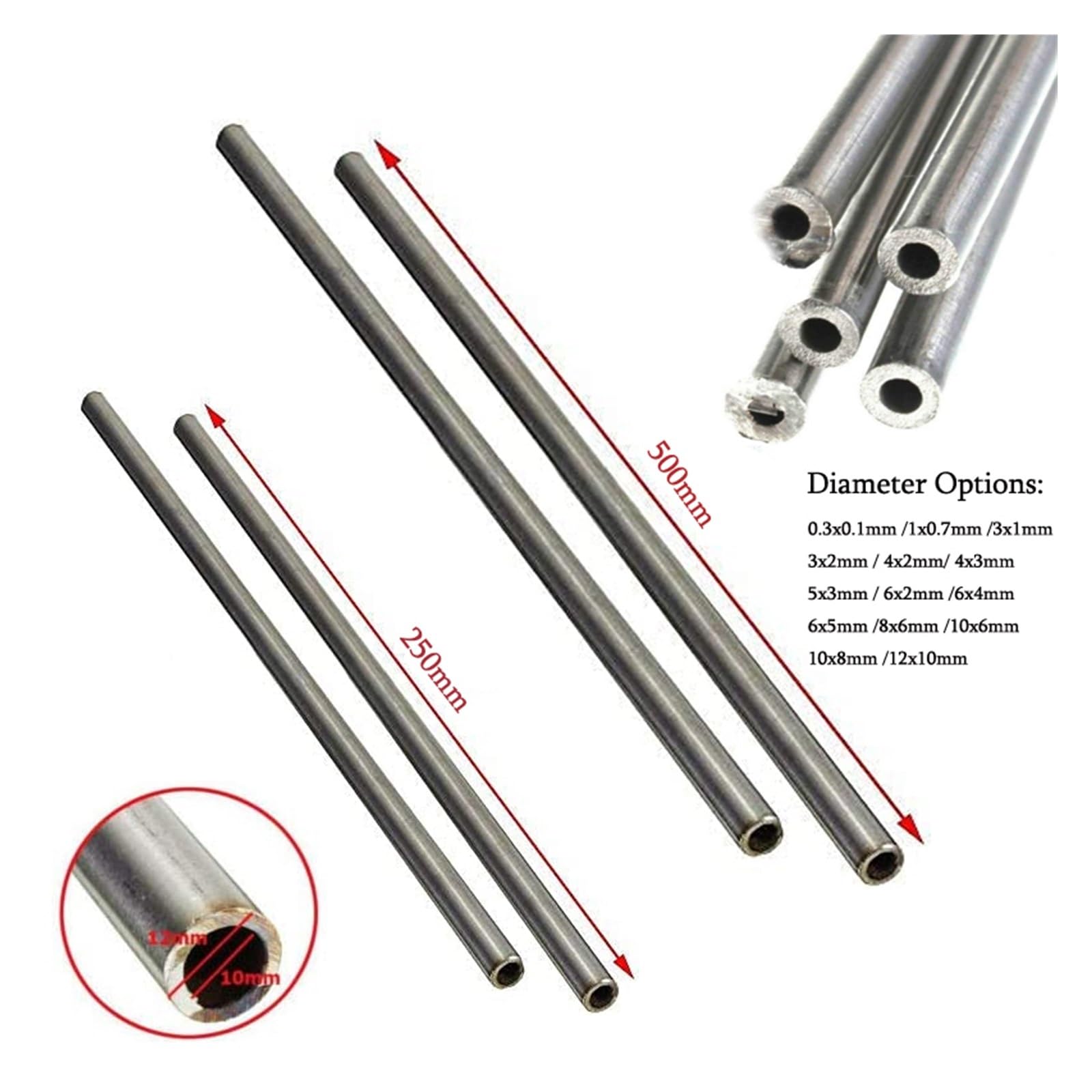 rura miedziana, 1-10 szt. 250/500 mm długości 304 bezszwowa rurka kapilarna ze stali nierdzewnej 0,3-8 *,1-12(6x5x500mm 2pcs)