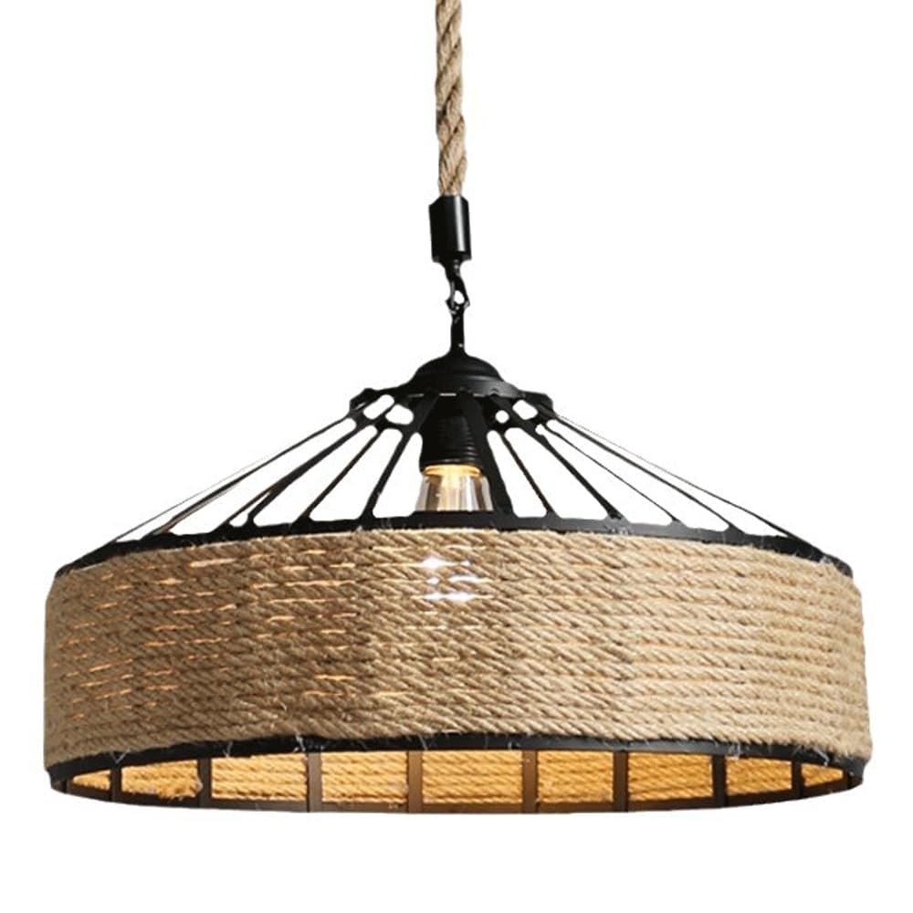 Lampe suspendue vintage en fer et chanvre véritable avec douille E27 robuste