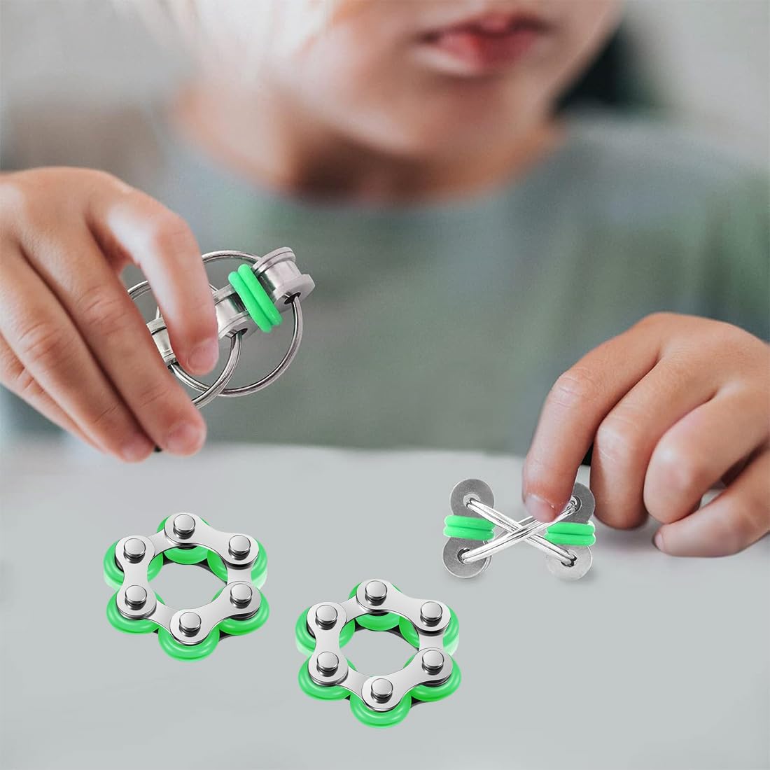 Jeu De Chaîne Flippy – 4 Pièces + 2 Chaînes à 6 Rouleaux – Anti-stress, Porte-clés, Acier Inoxydable