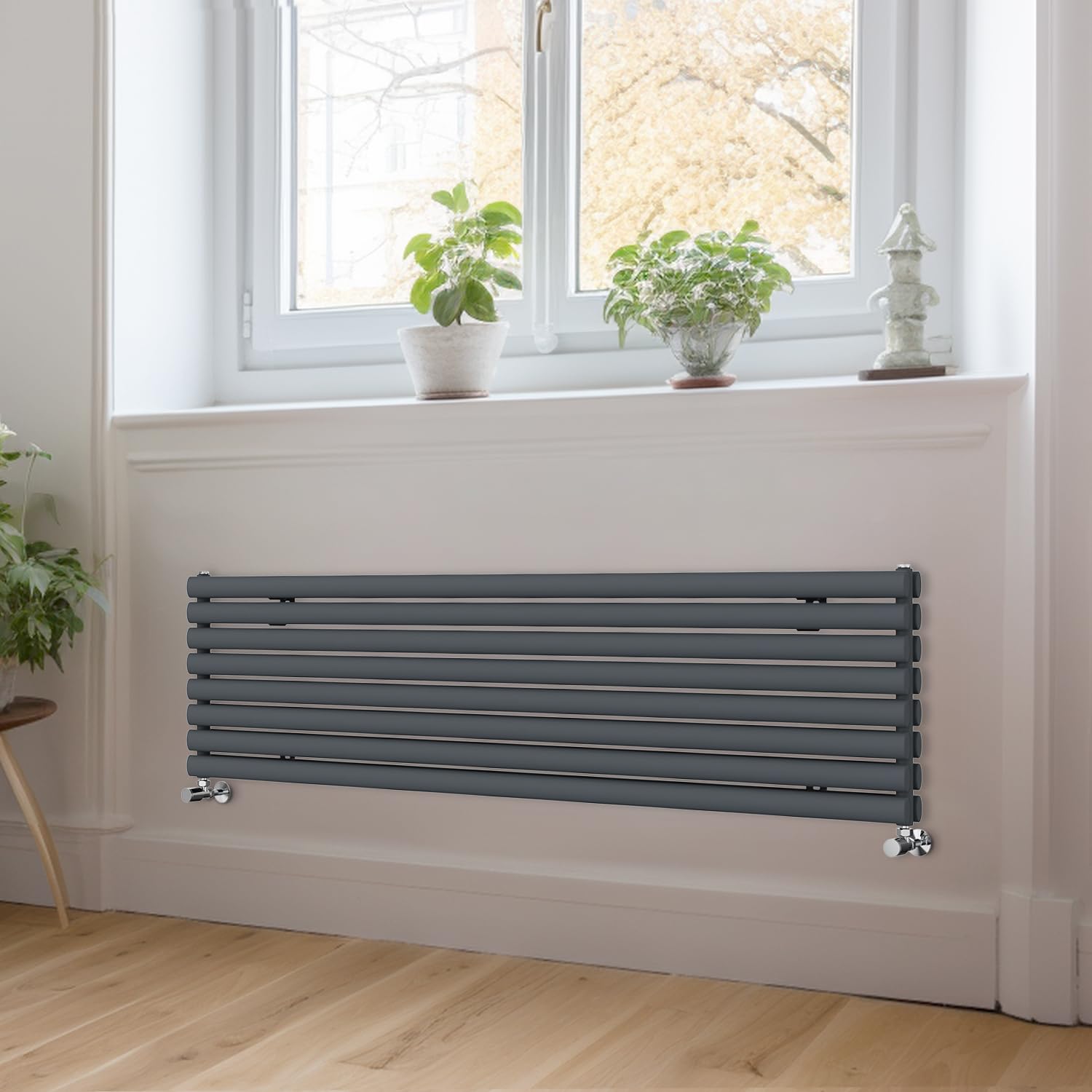 Blümme Horizontal Oval Radiator Modern Anthracite Double Column Designer Radiators 1800x472mm