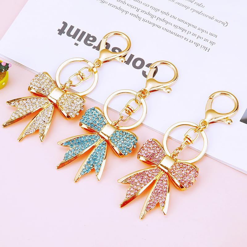 Butterfly Bow Rhinestone Keychain, Sparkling Simulated Diamond Car Keychain for Women, Glitter Bag Pendant and Handbag Accessory - Image 2
