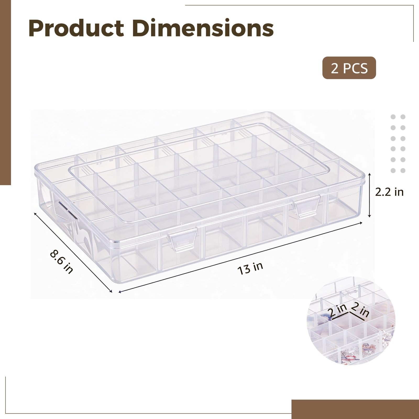2 scatole organizer in plastica, 24 scomparti trasparenti con divisori regolabili, custodie in plastica trasparente per gioielli, perline, materiali di ricerca, forniture artigianali