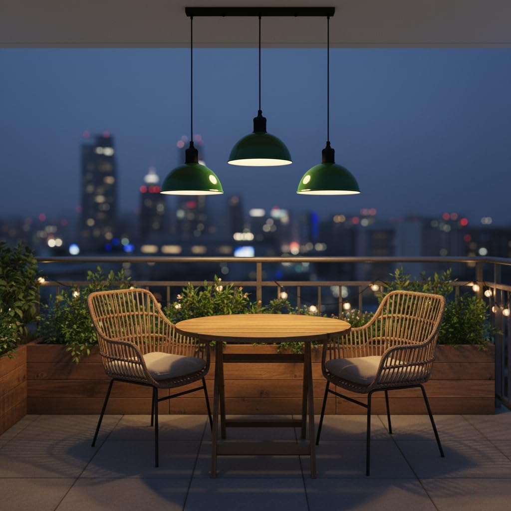 LEDSone 3-Light Modern Pendant Ceiling Lamp Adjustable Height Nordic Metal Shades Hanging Fixture for Dining Room, Kitchen Island, Living Room & Bedroom (Green)
