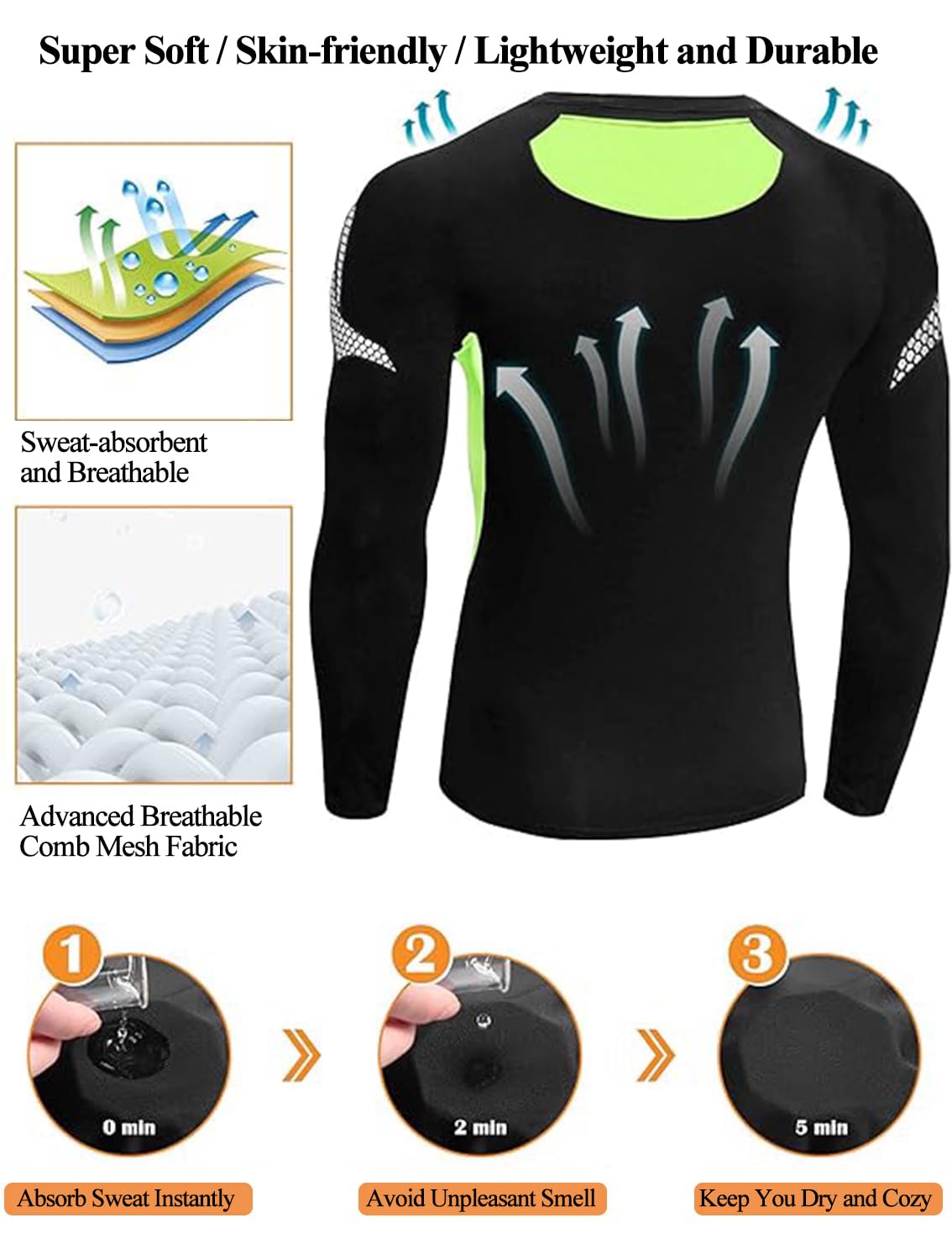 Terecey Maglia a Compressione Uomo Manica Lunga Maglia Termica Uomo Ad Asciugatura Rapida Maglie Tecnica Traspirante Maglie Sportiva Palestra T-Shirt M-3XL