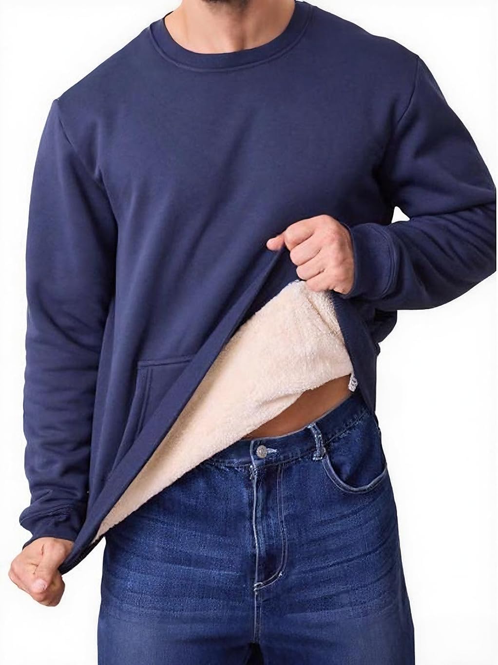 STICKON Mens Warm Sherpa Lined Sweatshirts Fleece Crewneck Sweater Winter Thermal Pullover with Kangaroo Pocket - Image 2