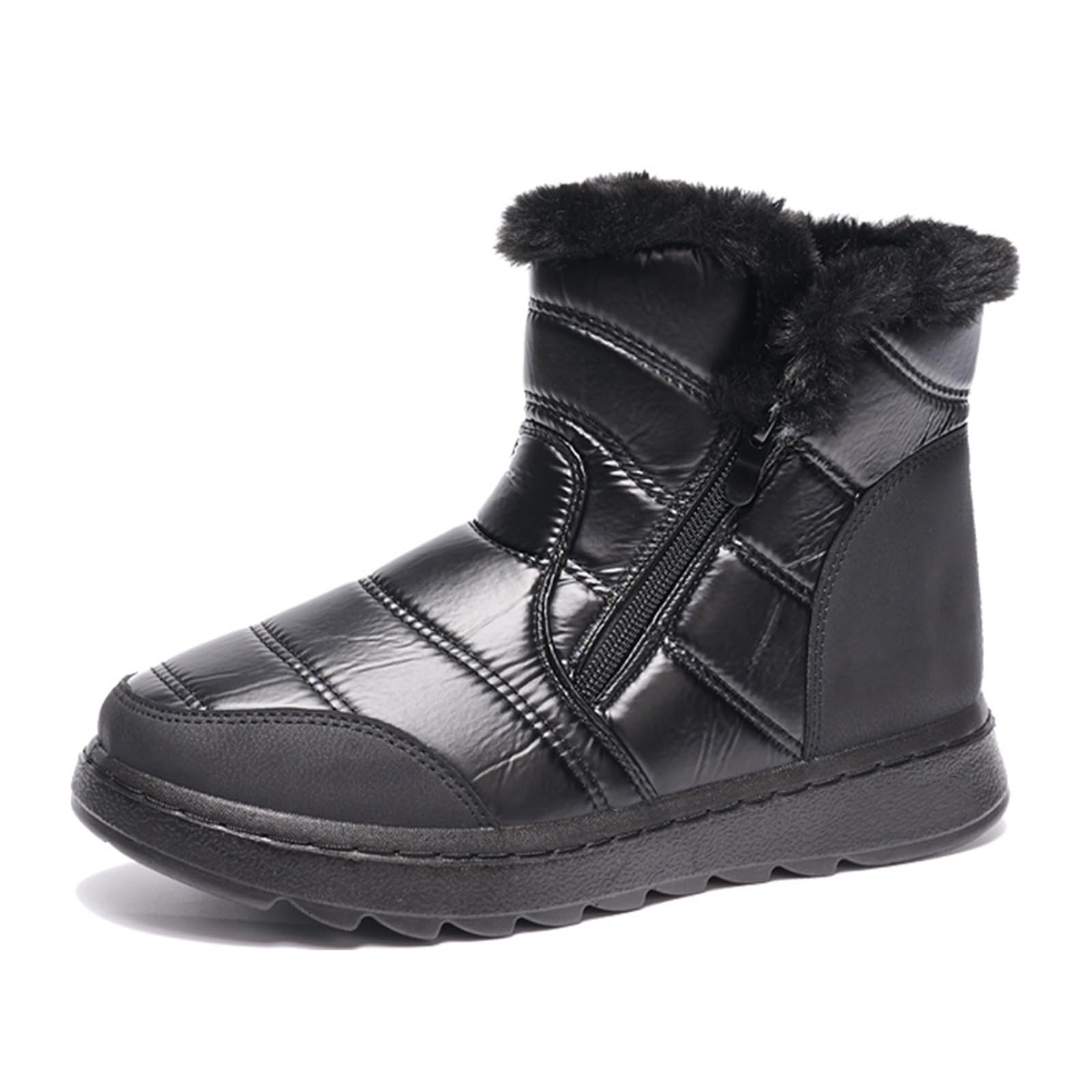 Womens Waterproof Warm Fur Lined Ankle Snow Boots with Side Zipper Comfort Non Slip Lightweight Winter Booties for