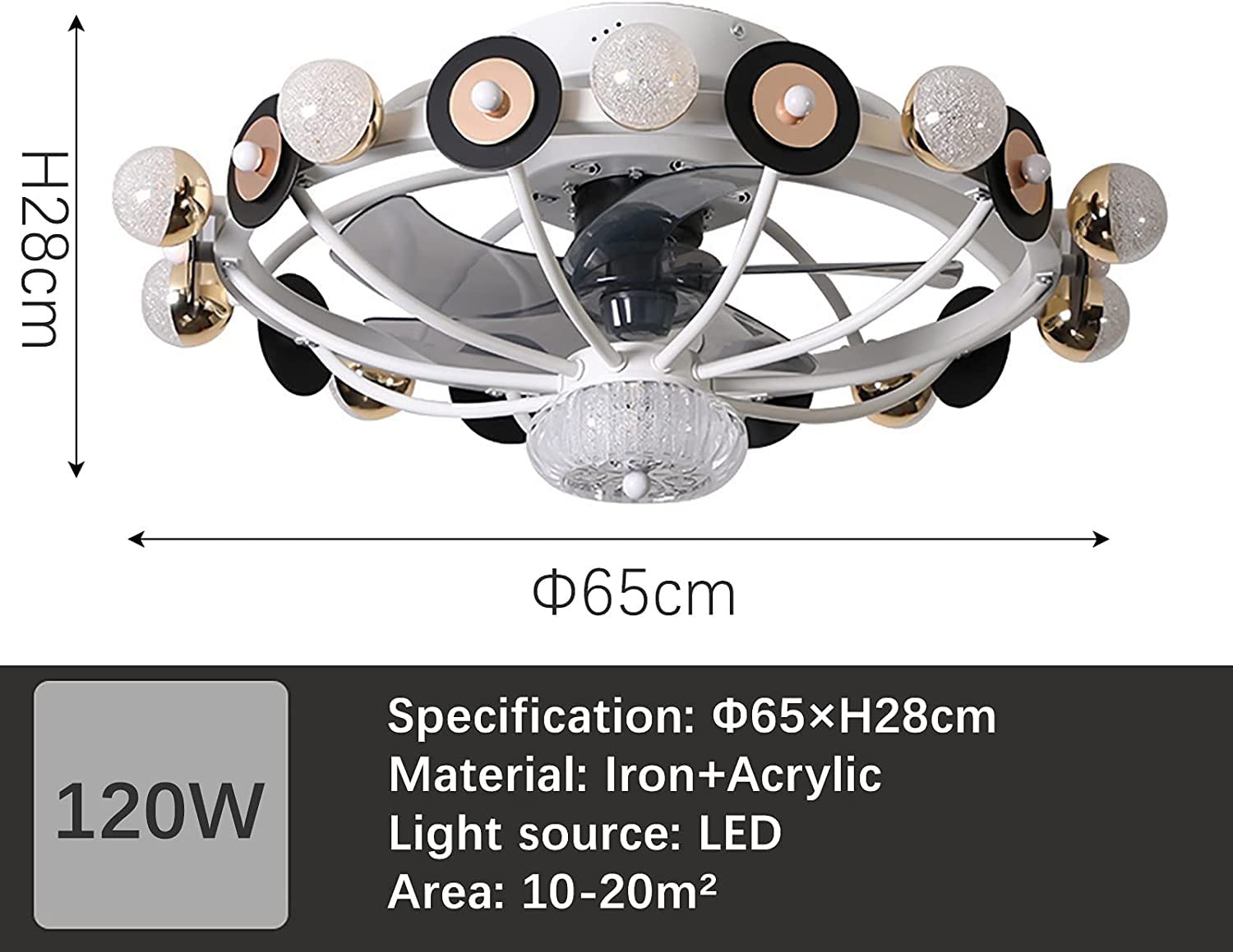 Ściemnialny Wentylator Sufitowy Z Oświetleniem Wentylator LED Lampa Sufitowa Pilot 10-głowicowy Lampa Sufitowa Do Salonu Sypialnia Pokój Dziecięcy Jadalnia 3 Prędkości Z Wyłącznikiem Czasowym