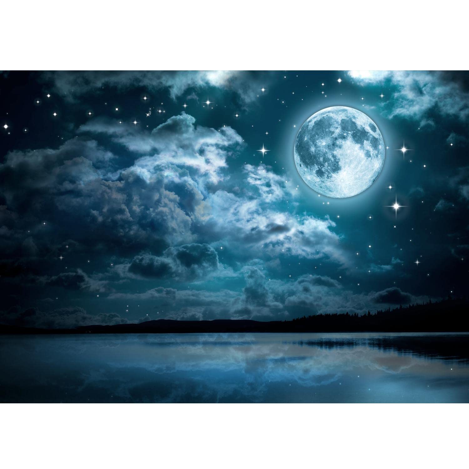 Runa Art Carta da parati fotografica 396 x 280 cm Luna piena Notte | Vello Decorazione Murale Soggiorno Camera Da Letto | Manifattura tedesca | turchese 9116012b