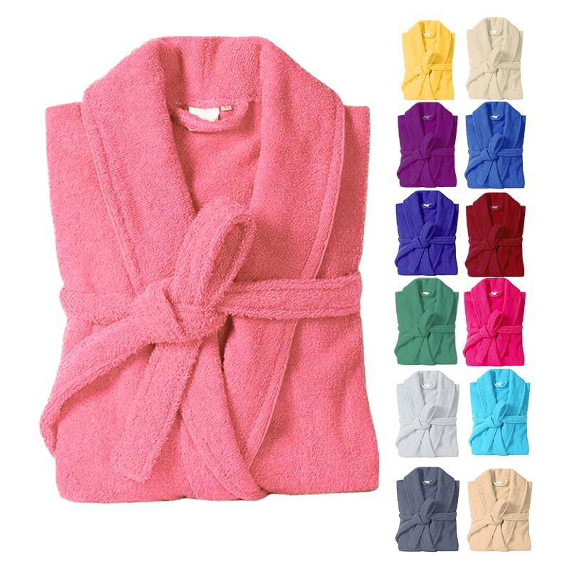 HaraDeco Albornoz Unisex de Baño para Hombre Mujer, Albornoces de Ducha 100% Algodón 380 gsm, Bata de Rizo Tacto Suave para Hogar Hostelería(Rosa, M)