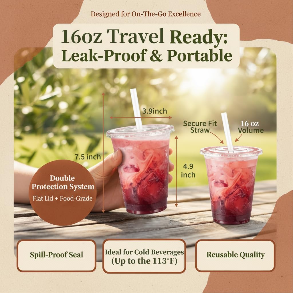110 Pack 16 oz Plastic Cups with Lids and Straws,Sturdy Disposable Iced Coffee Cups with Lids,Clear To Go Cups For Smoothie,Cold Drinks - Image 4
