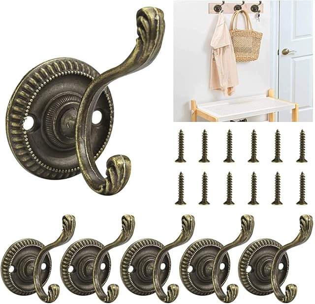 ANTHYTA Vintage Coat Hooks,6 Pcs Coat Hooks,Retro Coat Wall Hooks,Vintage Wall Mounted Hanger Hooks with 15 Screws Vintage Antique Bronze Hooks for Door Coat Hooks Bathroom Kitchen