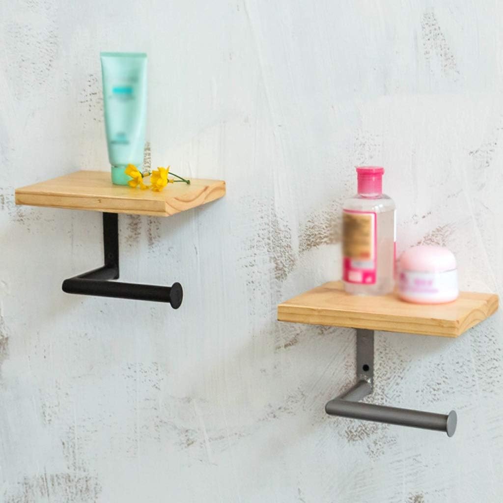 Industrial Pipe Toilet Paper Holder with Wooden Shelf for Bathroom Washroom Wall Mounted