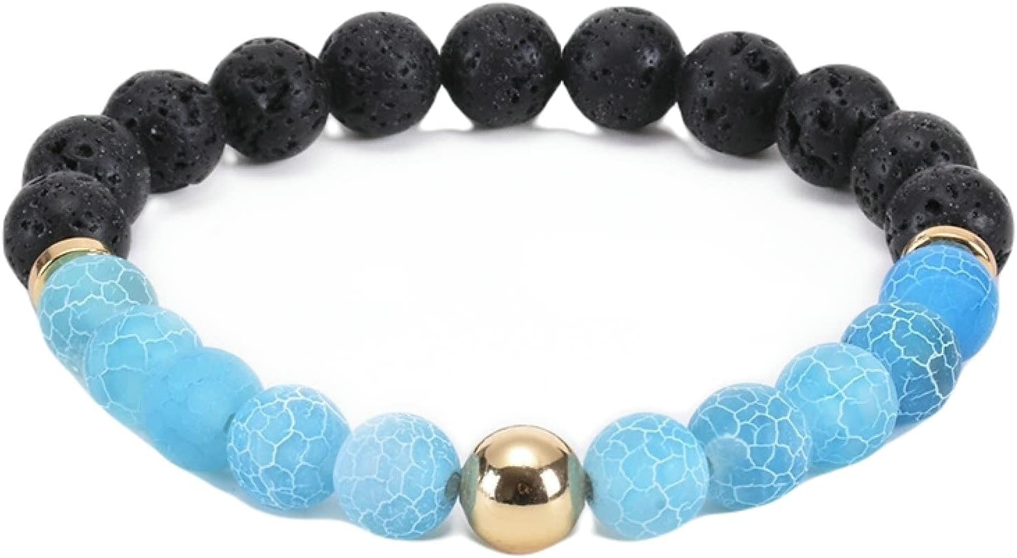 OwKay Bracciale da donna con diffusore di olio essenziale in pietra lavica, bracciale in pietra naturale da 8 mm, braccialetti elastici da uomo, 17 cm
