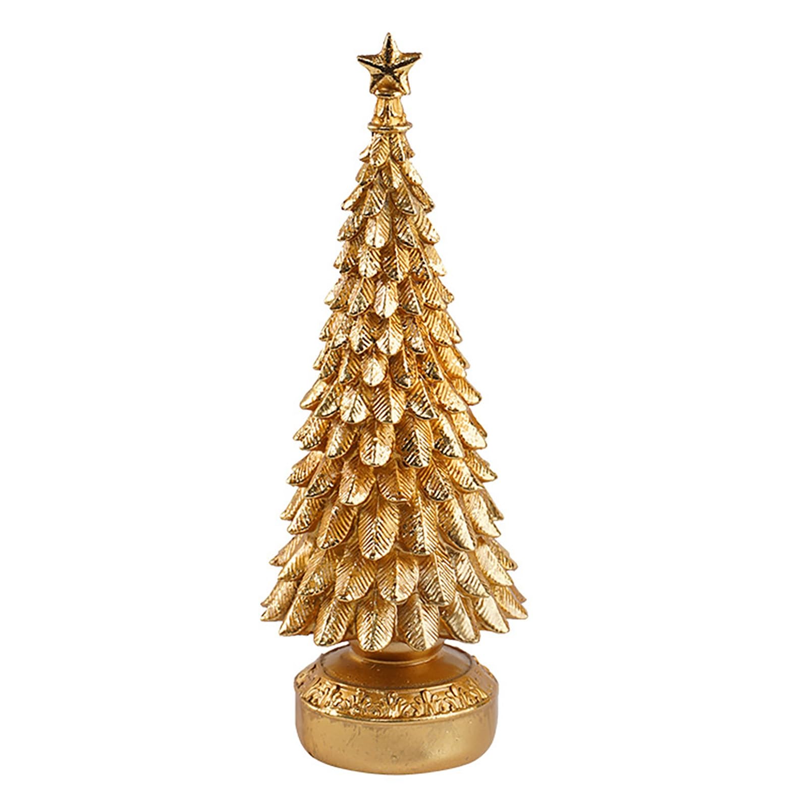 pidodou Resin Christmas Tree Figurine Small Tabletop Decoration with Star Topper for Home Office Mantel Centerpiece Indoor Xmas Decor Golden