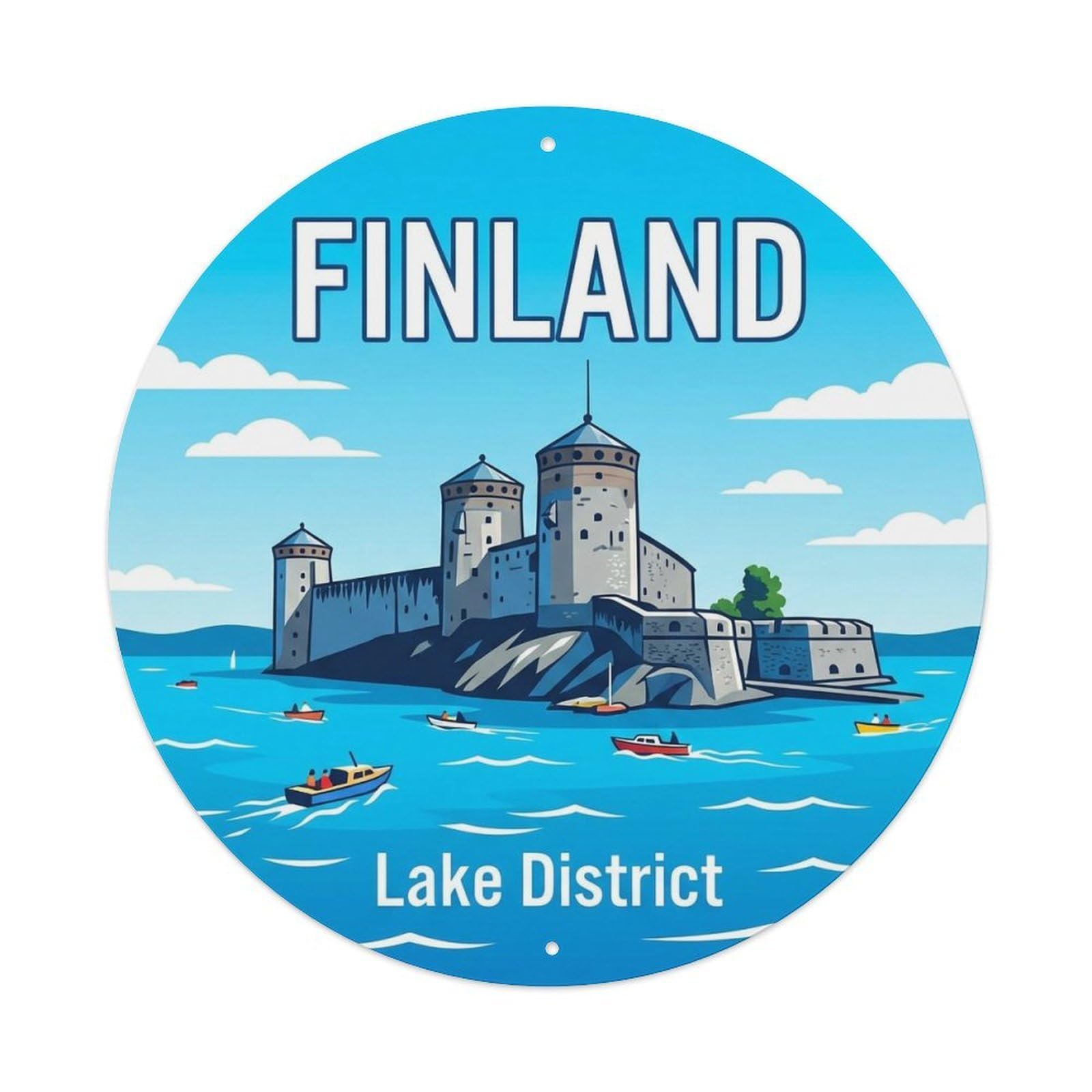 Vintage Travel Finland Grand Metal Tin Sign Plaque Wall Decor for Cafe, Club, Garden Round Metal Poster 8x8Inch